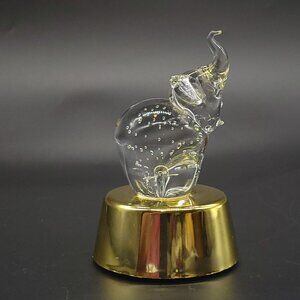 Controlled Bubble Glass Elephant Musical Colored Lights Gold Pedestal